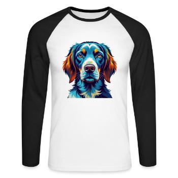 Auvergne chien d’arrêt race dessin animé Kawaii - T-shirt baseball manches longues Homme - blanc/noir - Devant - Nik (191cm)