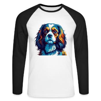 Cavalier King Charles Spaniel Chien Race Dessin animé - T-shirt baseball manches longues Homme - blanc/noir - Devant - Nik (191cm)