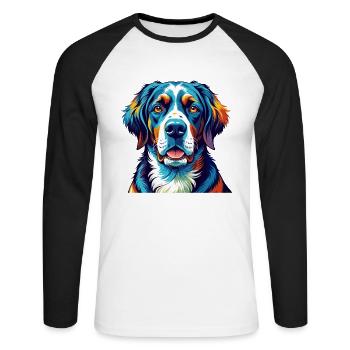 Deutsche Bracke Hunderasse Bunte Karikatur Kawaii - Unisex Baseballshirt langarm - Weiß/Schwarz - Vorne - Nik (191cm)