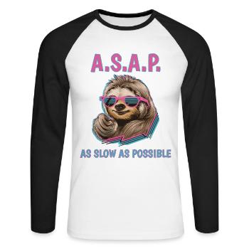 Chill Sloth A.S.A.P. As Slow As Possible Funny - Unisex Long Sleeve Baseball T-Shirt - white/black - Front - Nik (191cm)