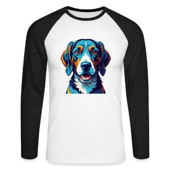 Foxhound anglais chien race coloré dessin animé Kawaii - T-shirt baseball manches longues Homme - blanc/noir - Devant - Nik (191cm)