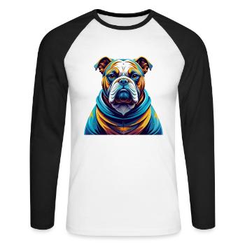 Bouledogue anglais race coloré dessin animé Kawaii - T-shirt baseball manches longues Homme - blanc/noir - Devant - Nik (191cm)