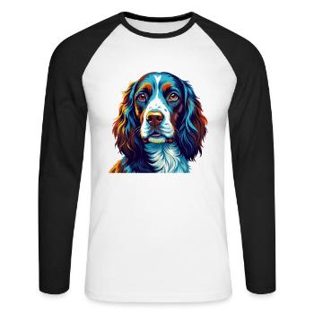 English Springer Spaniel Dog Breed Cartoon Kawaii - Unisex Long Sleeve Baseball T-Shirt - white/black - Front - Nik (191cm)