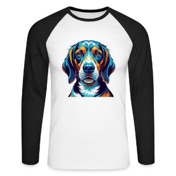 Finnish Hound Dog Breed Colorful Cartoon Kawaii - Unisex Long Sleeve Baseball T-Shirt - white/black - Front - Nik (191cm)