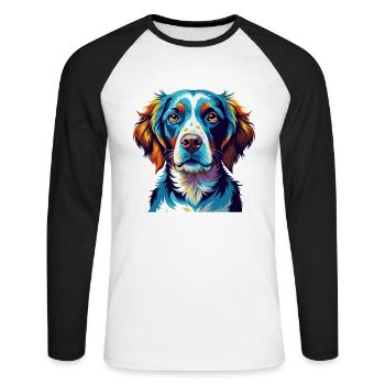 Race de chien breton coloré dessin animé Kawaii - T-shirt baseball manches longues Homme - blanc/noir - Devant - Nik (191cm)