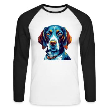 French Gascony Pointer Dog Breed Cartoon Kawaii - Unisex Long Sleeve Baseball T-Shirt - white/black - Front - Nik (191cm)