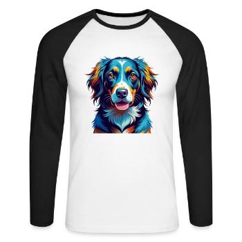 Frison Chien D’arrêt Race Coloré Dessin Animé Kawaii - T-shirt baseball manches longues Homme - blanc/noir - Devant - Nik (191cm)