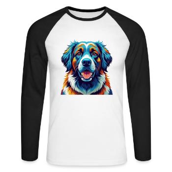 Grande race de chien des Pyrénées dessin animé coloré Kawaii - T-shirt baseball manches longues Homme - blanc/noir - Devant - Nik (191cm)