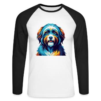 Race de chien havanais, dessin animé coloré, Kawaii - T-shirt baseball manches longues Homme - blanc/noir - Devant - Nik (191cm)