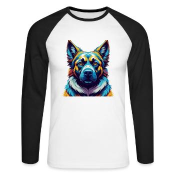 Kangal Chien Race Coloré Dessin Animé Kawaii - T-shirt baseball manches longues Homme - blanc/noir - Devant - Nik (191cm)