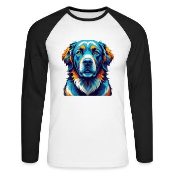 Kuvasz Race Chien Coloré Dessin Animé Kawaii - T-shirt baseball manches longues Homme - blanc/noir - Devant - Nik (191cm)