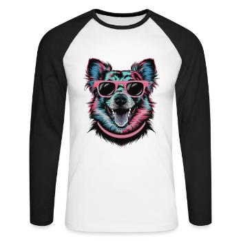 Cool Retro Dog with Sunglasses Colorful Art - Unisex Long Sleeve Baseball T-Shirt - white/black - Front - Nik (191cm)