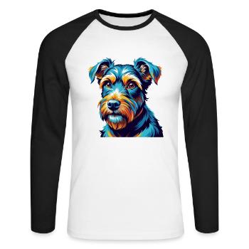 Lakeland Terrier Chien Race Coloré Dessin animé Kawaii - T-shirt baseball manches longues Homme - blanc/noir - Devant - Nik (191cm)