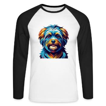 Race de chien maltais Dessin animé coloré Kawaii - T-shirt baseball manches longues Homme - blanc/noir - Devant - Nik (191cm)