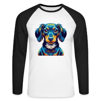 Miniature Dachshund Dog Breed Cartoon Kawaii - Unisex Long Sleeve Baseball T-Shirt - white/black - Front - Nik (191cm)