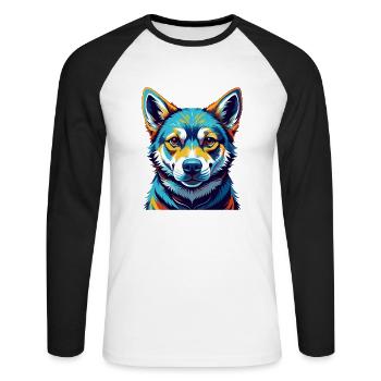 Korean Jindo Dog Breed Colorful Cartoon Kawaii - Unisex Long Sleeve Baseball T-Shirt - white/black - Front - Nik (191cm)