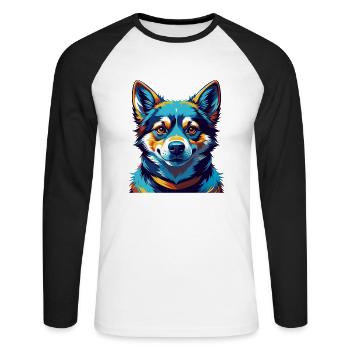 Jindo Dog Breed Colorful Watercolor Cartoon Kawaii - Unisex Long Sleeve Baseball T-Shirt - white/black - Front - Nik (191cm)