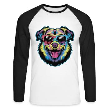Colorful Sunglasses Dog Funny Cute Pet Lover Art - Unisex Long Sleeve Baseball T-Shirt - white/black - Front - Nik (191cm)