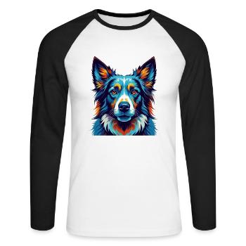 Berger allemand caniche chien race dessin animé Kawaii - T-shirt baseball manches longues Homme - blanc/noir - Devant - Nik (191cm)