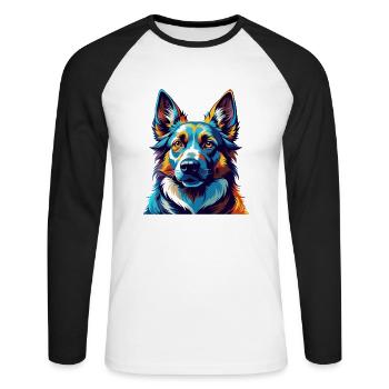 Berger d’Europe de l’Est Race Dessin animé Kawaii - T-shirt baseball manches longues Homme - blanc/noir - Devant - Nik (191cm)
