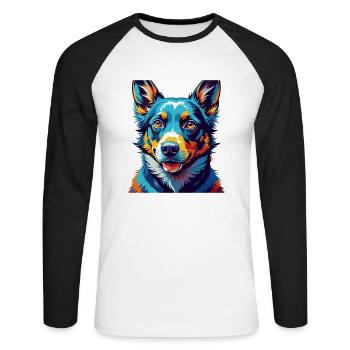 Australian Kelpie Dog Breed Cartoon Kawaii - Unisex Long Sleeve Baseball T-Shirt - white/black - Front - Nik (191cm)