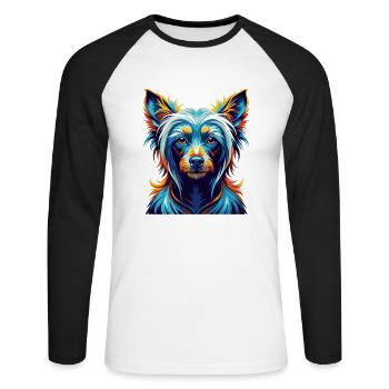 Chinese Crested Dog Breed Colorful Cartoon Kawaii - Unisex Long Sleeve Baseball T-Shirt - white/black - Front - Nik (191cm)
