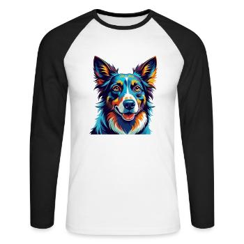 Chien de berger croate race dessin animé Kawaii - T-shirt baseball manches longues Homme - blanc/noir - Devant - Nik (191cm)