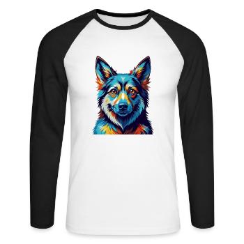 Tschechoslowakische Vlcak Hunderasse Karikatur Kawaii - Unisex Baseballshirt langarm - Weiß/Schwarz - Vorne - Nik (191cm)