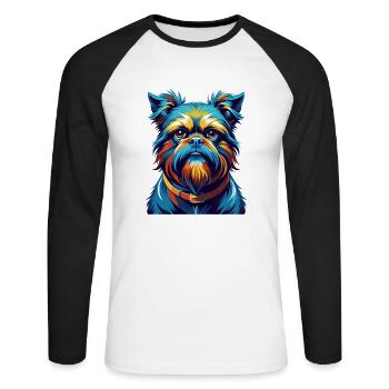 Griffon de Bruxelles Race de chien Dessin animé coloré Kawaii - T-shirt baseball manches longues Homme - blanc/noir - Devant - Nik (191cm)
