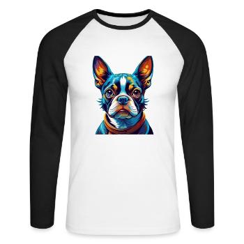 Boston Terrier Hunderasse Bunte Karikatur Kawaii - Unisex Baseballshirt langarm - Weiß/Schwarz - Vorne - Nik (191cm)