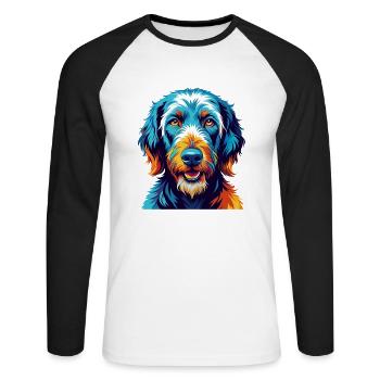 Bedlington Terrier Chien Race Dessin animé Kawaii - T-shirt baseball manches longues Homme - blanc/noir - Devant - Nik (191cm)