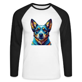 Blue Heeler Dog Breed Colorful Cartoon Kawaii - Unisex Long Sleeve Baseball T-Shirt - white/black - Front - Nik (191cm)