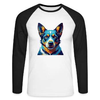 Bouvier australien chien race dessin animé Kawaii - T-shirt baseball manches longues Homme - blanc/noir - Devant - Nik (191cm)