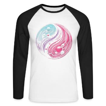 Cosmic Yin Yang: Galactic Balance of the Universe - Unisex Long Sleeve Baseball T-Shirt - white/black - Front - Nik (191cm)