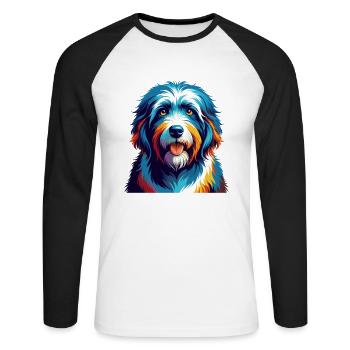 Vieux chien de berger anglais race coloré dessin animé Kawaii - T-shirt baseball manches longues Homme - blanc/noir - Devant - Nik (191cm)