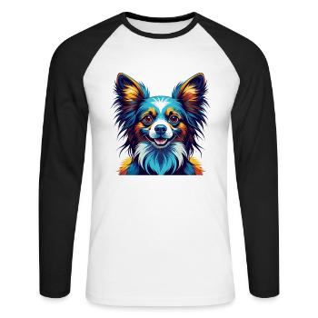 Papillon Chien Race Coloré Dessin Animé Kawaii - T-shirt baseball manches longues Homme - blanc/noir - Devant - Nik (191cm)