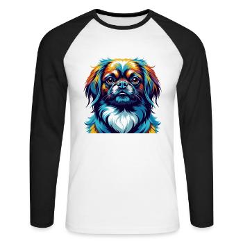 Pekingese Dog Breed Colorful Cartoon Kawaii - Unisex Long Sleeve Baseball T-Shirt - white/black - Front - Nik (191cm)