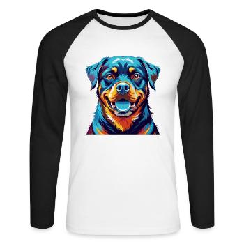 Rottweiler Hunderasse Bunt Karikatur Kawaii - Unisex Baseballshirt langarm - Weiß/Schwarz - Vorne - Nik (191cm)
