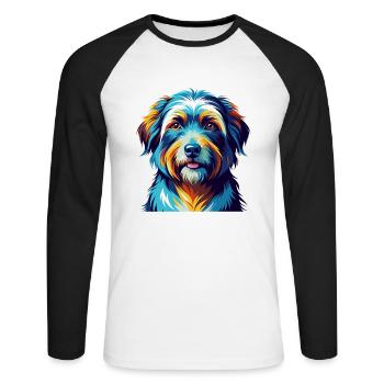 Chien de berger des Pyrénées race Dessin animé coloré Kawaii - T-shirt baseball manches longues Homme - blanc/noir - Devant - Nik (191cm)