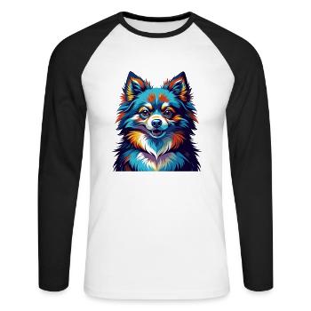 Poméranien Allemand Spitz Chien Race Dessin Animé Kawaii - T-shirt baseball manches longues Homme - blanc/noir - Devant - Nik (191cm)