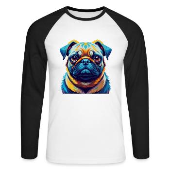 Mops Hund Rasse Buntes Aquarell Karikatur Kawaii - Unisex Baseballshirt langarm - Weiß/Schwarz - Vorne - Nik (191cm)