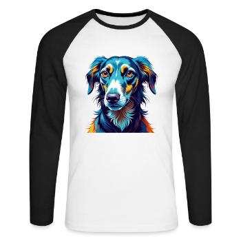 Vieux lévrier croate race de chien dessin animé Kawaii - T-shirt baseball manches longues Homme - blanc/noir - Devant - Nik (191cm)