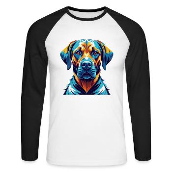 Rhodesian Ridgeback Chien Race Dessin animé Kawaii - T-shirt baseball manches longues Homme - blanc/noir - Devant - Nik (191cm)