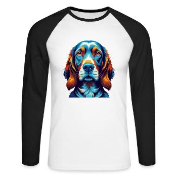 Redbone Coonhound Chien Race Dessin animé Kawaii - T-shirt baseball manches longues Homme - blanc/noir - Devant - Nik (191cm)