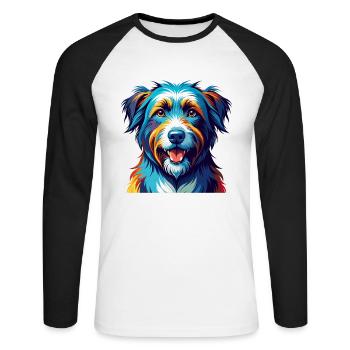 Berger des Pyrénées Race Dessin animé Kawaii - T-shirt baseball manches longues Homme - blanc/noir - Devant - Nik (191cm)