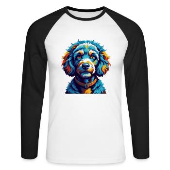 Pudel Hunderasse Bunt Karikatur Kawaii - Unisex Baseballshirt langarm - Weiß/Schwarz - Vorne - Nik (191cm)