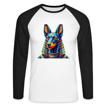 Pharaoh Hound Dog Breed Colorful Cartoon Kawaii - Unisex Long Sleeve Baseball T-Shirt - white/black - Front - Nik (191cm)