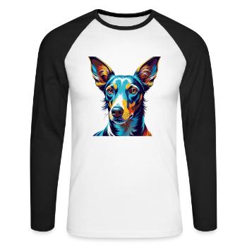 Podenco Ibicenco Chien Race Coloré Dessin Animé Kawaii - T-shirt baseball manches longues Homme - blanc/noir - Devant - Nik (191cm)