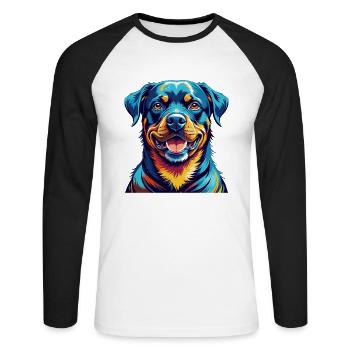 Rottweiler Hunderasse Bunt Karikatur Kawaii - Unisex Baseballshirt langarm - Weiß/Schwarz - Vorne - Nik (191cm)