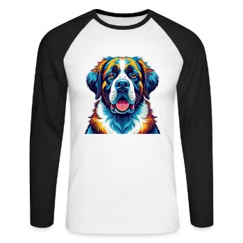 Saint Bernard Chien Race Coloré Dessin Animé Kawaii - T-shirt baseball manches longues Homme - blanc/noir - Devant - Nik (191cm)